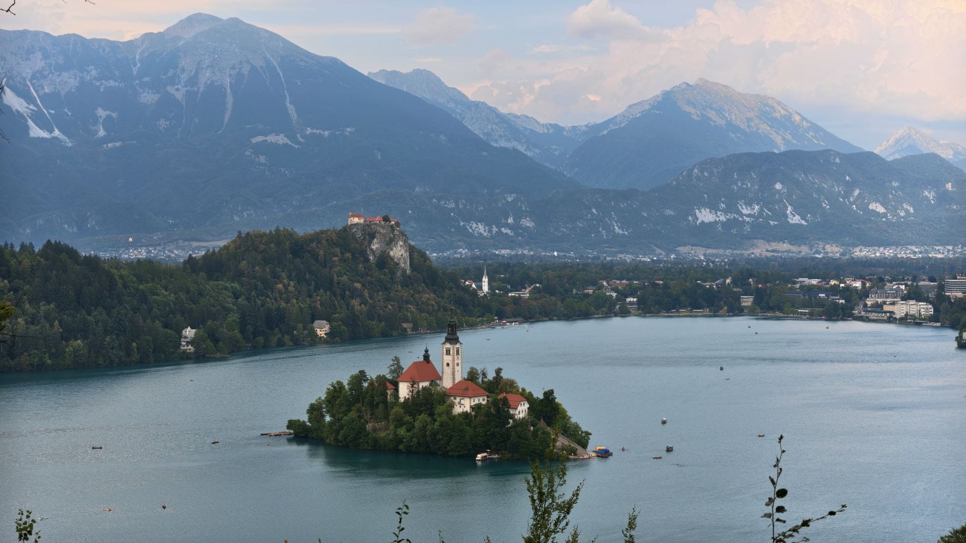 Lake Bled with its island church and hilltop castle